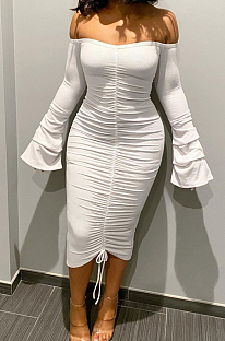 White Sexy Ruffle Fold Flare Sleeve Boob Tube Top Dress SMD9003-1