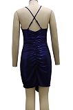 Blue Night Club Sling V Neck Slim Fitting Sexy Dress SMR10093-1