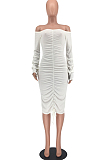 White Sexy Ruffle Fold Flare Sleeve Boob Tube Top Dress SMD9003-1