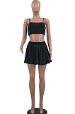 Black Summer Fashion Sling Tank Pleated Skirt Tennis Sets W8392-3
