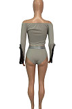 Gray Euramerican Women Lace Screw Thread Spliced A Word Shoulder Sexy Shorts Sets Q913-2