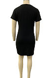 Black Sexy Casual Big Deep V Neck T Shirt Dress DN8616-1
