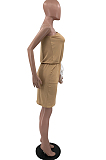 Light Yellow Summer One Shoulder Mid Waist Sexy Loose Pure Color Dress TD80050-1