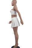 White Summer Fashion Sling Tank Pleated Skirt Tennis Sets W8392-1