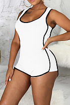 White Fashion Slim Fitting Hoodie Sleeveless Romper Shorts SMR10140-2