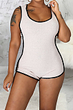 Pink White Fashion Slim Fitting Hoodie Sleeveless Romper Shorts SMR10140-3