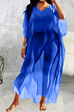 Blue Summer Fashion Pearl Chiffon Prevent Bask In Dress SMR10091-3