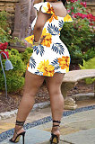 Flower Yellow Euramerican Women Fashion Printing Romper Shorts PY825-2