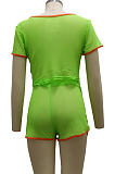 Green Fashion Sexy Line Net Yarn Spliced Short Sleeve Shorts Sets SMR10104-2