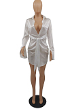 White Fashion Cute The Glossy Bind Shirt Dress MTY6537-1