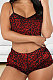Red Leopard Women Nightwear Condole Belt Printing Shorts Sets Q888-3