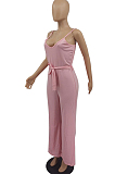 Pink Euramerican Cute Pure Color Sling Wide Leg Jumpsuits MTY6560-2