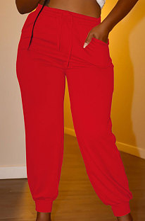 Red Euramerican Women Pure Color Casual Plus Size Pants PY821-1