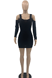 Black Fashion Sexy Pure Color Off Shoulder Mini Dress PQ8053