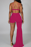 Rose Red Summer Fashion Sling Sexy Knotted Strap Flare Jumpsuits PQ8055-3