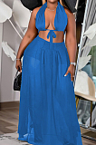 Blue Cute Chiffon Boot Tube Top Long Skirts Two Piece MTY6556-4