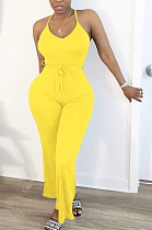 Yellow Euramerican Cute Pure Color Sling Wide Leg Jumpsuits MTY6560-5