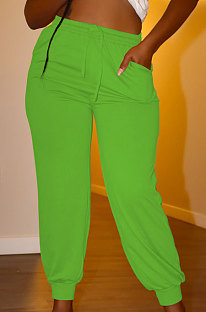 Light Green Euramerican Women Pure Color Casual Plus Size Pants PY821-4
