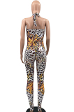 Leopard Print Night Club Casual Halter Neck Sexy Bodycon Jumpsuits QSS51019