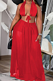 Red Cute Chiffon Boot Tube Top Long Skirts Two Piece MTY6556-3