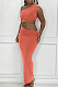Orange Summer Inclined Shoulder Tank Long Skirts Sets YC8029-4