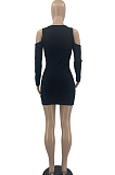 Black Fashion Sexy Pure Color Off Shoulder Mini Dress PQ8053