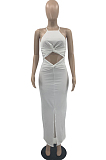 White Sexy Summer Sling Holle Out Open Fork Long Dress PQ8052-1