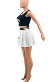 Black White Fashion Tennis Slim Fitting Sport Vest Skirts Sets PY818-1