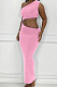 Pink Summer Inclined Shoulder Tank Long Skirts Sets YC8029-2