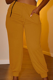 Earth Yellow Euramerican Women Pure Color Casual Plus Size Pants PY821-3