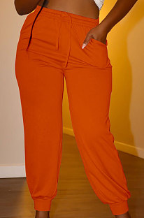 Orange Euramerican Women Pure Color Casual Plus Size Pants PY821-5