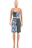 Gray Sexy Women Printing Condole Belt Top Shorts Sets PY823-1