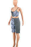 Gray Sexy Women Printing Condole Belt Top Shorts Sets PY823-1