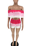 Pink Red Trendy Women Tie Dye Gradient Shorts Sets BYL9002-1