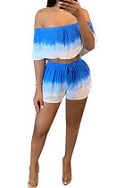 Blue Trendy Women Tie Dye Gradient Shorts Sets BYL9002-2