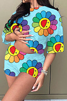 Euramerican Women Digital Cute Printing Pullover Casual Shorts Sets BYL6660