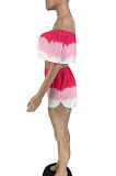 Pink Red Trendy Women Tie Dye Gradient Shorts Sets BYL9002-1