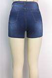 Women Slim Fitting Pure Color High Waist Jeans Shorts WE8770