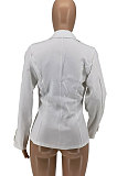 White Euramerican Women Pure Color Pocket Button Business Suit Coat AA5263-1