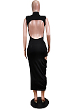 Black Fashion Sexy Sleveeless Shoulder pads Broadside Hole Long Dress WY6809-1