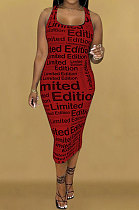 Red Womne Fashion Letter Printing Tight Midi Dress KKY80050-3
