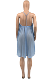 Light Blue Casual Chiffon Sling Backless Mini Dress JC7061-1