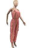 Pink Euramerican Women Sling Have Pocket Elastic Pure Color Jumpsuits JC7060-1