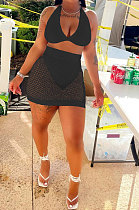 Black Euramerican Women Trendy Pure Color Mesh Skirts Sets AA5257-2