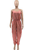 Pink Euramerican Women Sling Have Pocket Elastic Pure Color Jumpsuits JC7060-1