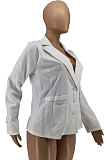White Euramerican Women Pure Color Pocket Button Business Suit Coat AA5263-1