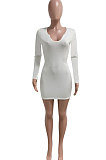 White Women Deep V Neck Tight Sexy Long Sleeve Mini Dress Q912-2
