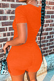 Orange Women Pure Color Screw Thread Hollow Out Sexy Jumpsuit Shorts Sets Q905-4