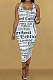 White Womne Fashion Letter Printing Tight Midi Dress KKY80050-1