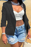 Black Euramerican Women Pure Color Pocket Button Business Suit Coat AA5263-5